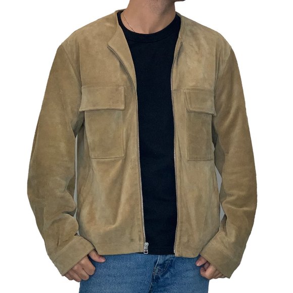 Collarless Suede Jacket - Picture 1 of 4